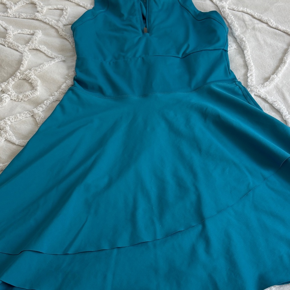 Athleta Teal Zip-Front Racer back Sleeveless Fit-and-Flare Mini Dress